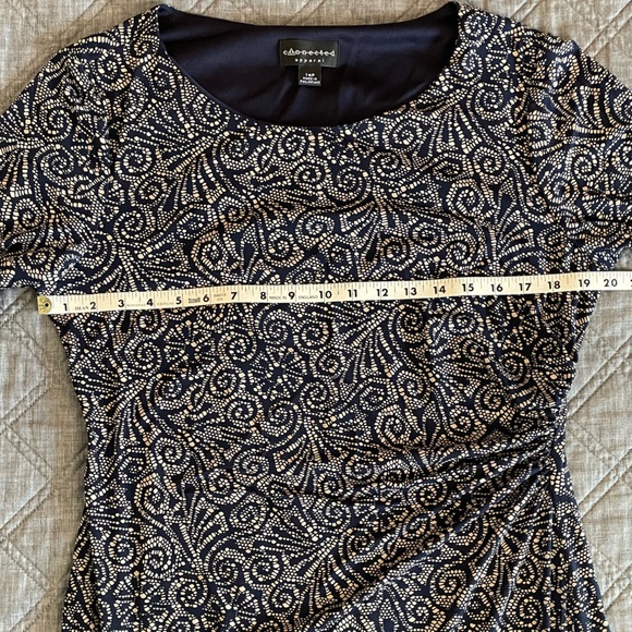 Connected Apparel Faux Wrap Dress Navy and Tan, Women’s Size 14 Petite 14P - Picture 6 of 8
